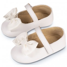 BabyWalker Βαπτιστικά παπούτσια κορίτσι γοβάκι με υφασμάτινο χειροποίητο φιογκάκι λευκό MI.1646